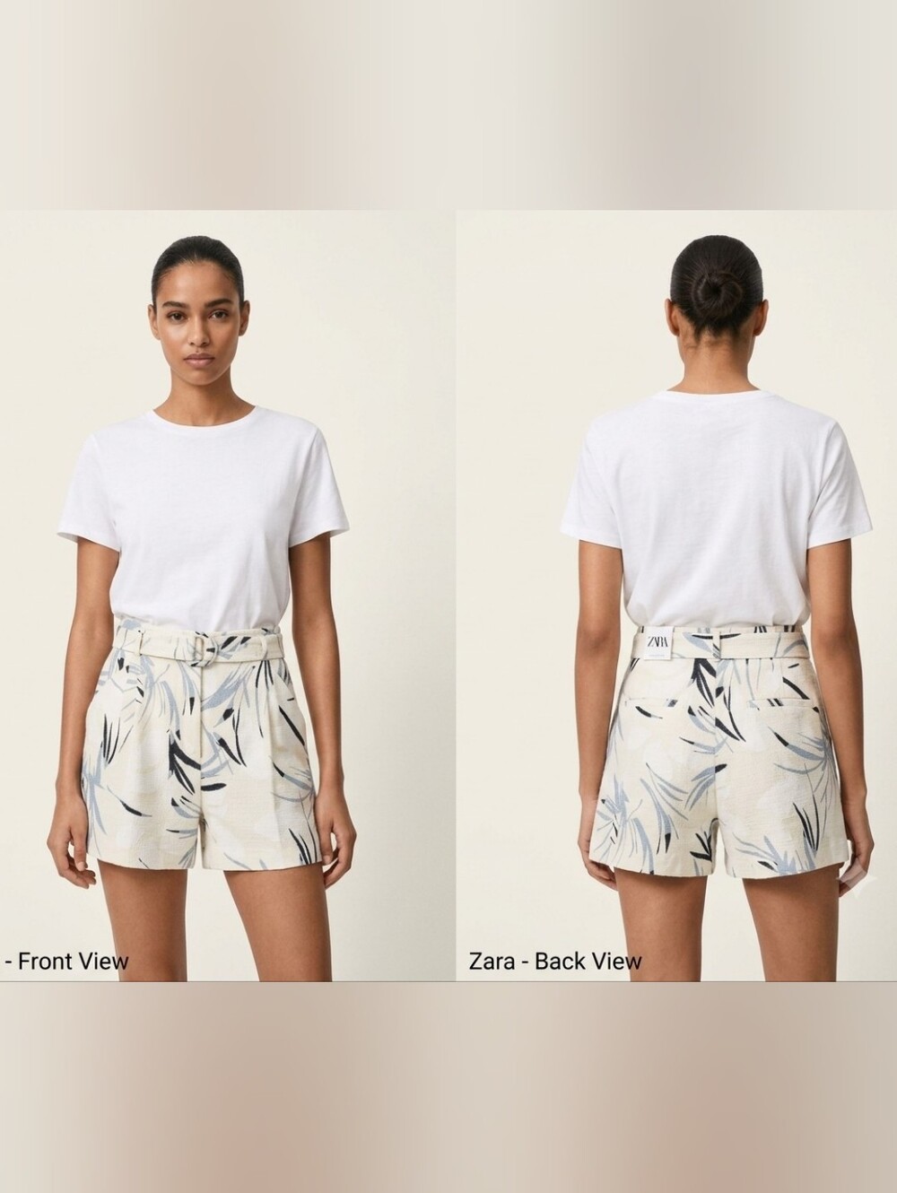 Zara Basic Women's White Blue Black Floral High Rise Zip Pocket Bermuda Shorts M
